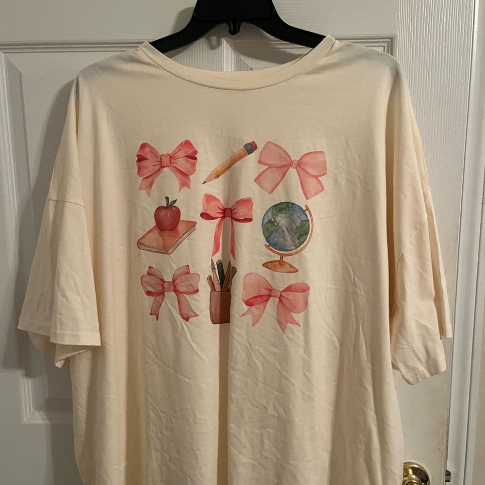 Cream Kids Shirt with Pink Bow Design